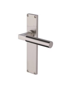Heritage Brass Satin Nickel Bauhaus Door Handle on 200mm Plate - Lever Latch