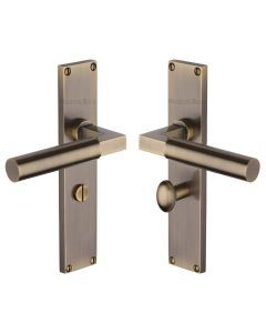 Heritage Brass Antique Brass Bauhaus Door Handle on 200mm Plate - Bathroom Set