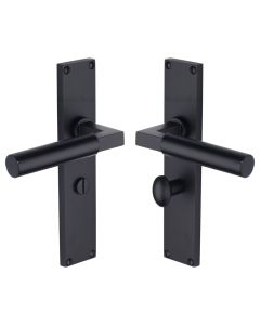 Heritage Brass Matt Black Bauhaus Door Handle on 200mm Plate - Bathroom Set