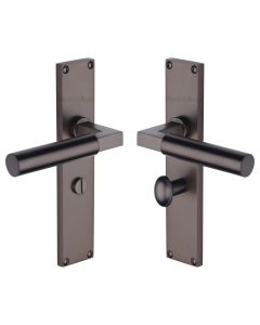 Heritage Brass Matt Bronze Bauhaus Door Handle on 200mm Plate - Bathroom Set