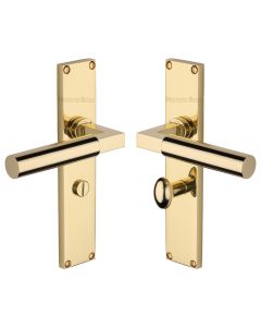 Heritage Brass Polished Brass Bauhaus Door Handle on 200mm Plate - Bathroom Set