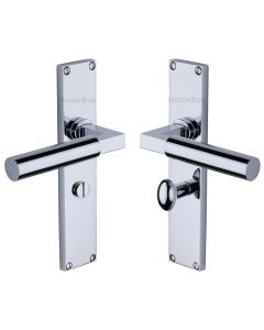 Heritage Brass Polished Chrome Bauhaus Door Handle on 200mm Plate - Bathroom Set