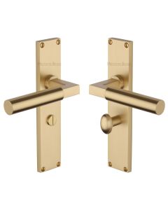 Heritage Brass Satin Brass Bauhaus Door Handle on 200mm Plate - Bathroom Set