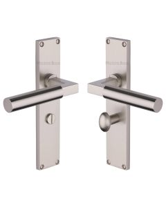Heritage Brass Satin Nickel Bauhaus Door Handle on 200mm Plate - Bathroom Set