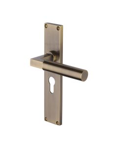 Heritage Brass Antique Brass Bauhaus Door Handle on 200mm Plate - Euro Profile