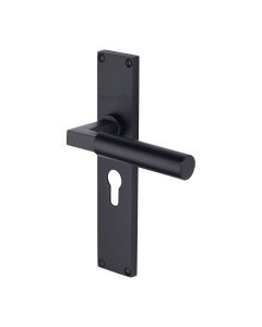 Heritage Brass Matt Black Bauhaus Door Handle on 200mm Plate - Euro Profile