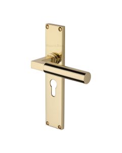 Heritage Brass Polished Brass Bauhaus Door Handle on 200mm Plate - Euro Profile