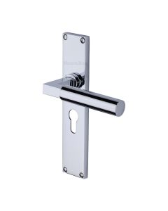 Heritage Brass Polished Chrome Bauhaus Door Handle on 200mm Plate - Euro Profile