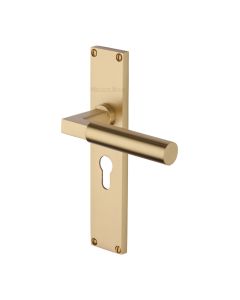 Heritage Brass Satin Brass Bauhaus Door Handle on 200mm Plate - Euro Profile
