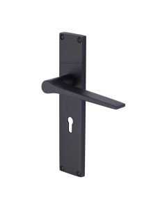 Heritage Brass Matt Black Gio Door Handle on 200mm Plate - Lever Lock