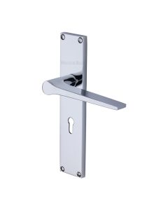 Heritage Brass Polished Chrome Gio Door Handle on 200mm Plate - Lever Lock