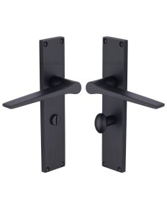 Heritage Brass Matt Black Gio Door Handle on 200mm Plate - Bathroom Set