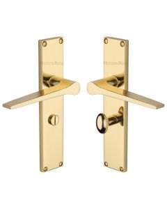 Heritage Brass Polished Brass Gio Door Handle on 200mm Plate - Bathroom Set