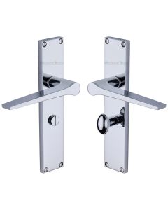 Heritage Brass Polished Chrome Gio Door Handle on 200mm Plate - Bathroom Set