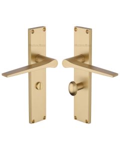 Heritage Brass Satin Brass Gio Door Handle on 200mm Plate - Bathroom Set