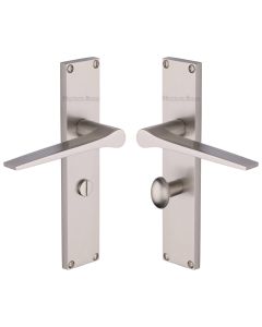 Heritage Brass Satin Nickel Gio Door Handle on 200mm Plate - Bathroom Set