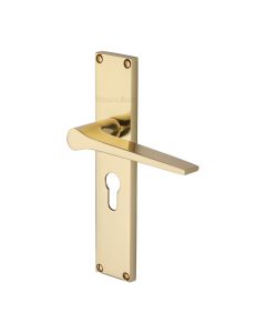 Heritage Brass Polished Brass Gio Door Handle on 200mm Plate - Euro Profile
