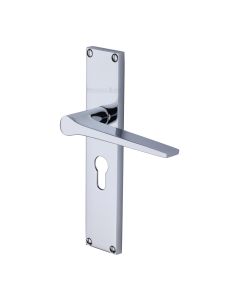 Heritage Brass Polished Chrome Gio Door Handle on 200mm Plate - Euro Profile