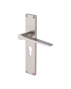 Heritage Brass Satin Nickel Gio Door Handle on 200mm Plate - Euro Profile