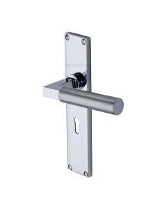 Heritage Brass Polished Chrome Bauhaus Knurled Door Handle on Plate - Lever Lock