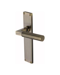 Heritage Brass Antique Brass Bauhaus Knurled Door Handle on Plate - Lever Latch
