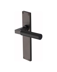 Heritage Brass Matt Bronze Bauhaus Knurled Door Handle on Plate - Lever Latch