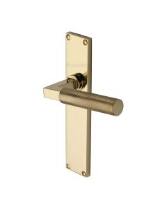 Heritage Brass Polished Brass Bauhaus Knurled Door Handle on Plate - Lever Latch