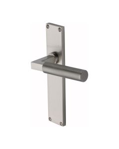 Heritage Brass Satin Nickel Bauhaus Knurled Door Handle on Plate - Lever Latch