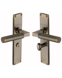 Heritage Brass Antique Brass Bauhaus Knurled Door Handle on Plate - Bathroom Set