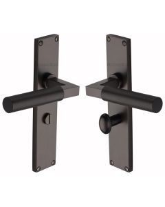 Heritage Brass Matt Bronze Bauhaus Knurled Door Handle on Plate - Bathroom Set