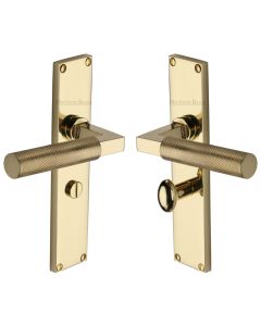 Heritage Brass Polished Brass Bauhaus Knurled Door Handle on Plate - Bathroom Set