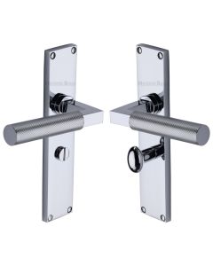 Heritage Brass Polished Chrome Bauhaus Knurled Door Handle on Plate - Bathroom Set