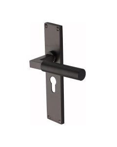 Heritage Brass Matt Bronze Bauhaus Knurled Door Handle on Plate - Euro Profile