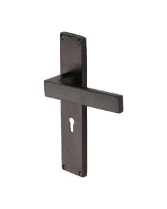 Heritage Brass Matt Bronze Delta Hammered Door Handle on Plate - Lever Lock