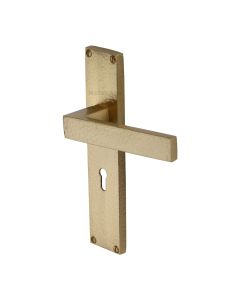 Heritage Brass Satin Brass Delta Hammered Door Handle on Plate - Lever Lock