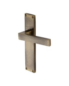 Heritage Brass Antique Brass Delta Hammered Door Handle on Plate - Lever Latch
