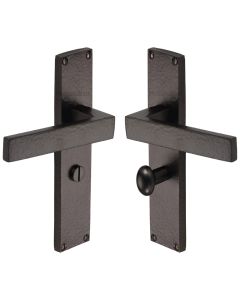 Heritage Brass Matt Bronze Delta Hammered Door Handle on Plate - Bathroom Set