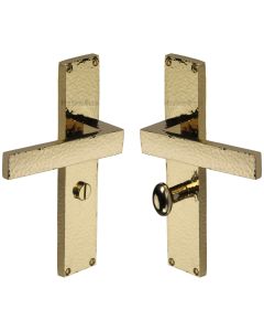 Heritage Brass Polished Brass Delta Hammered Door Handle on Plate - Bathroom Set