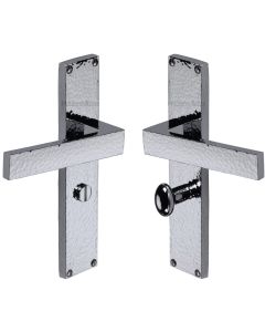 Heritage Brass Polished Chrome Delta Hammered Door Handle on Plate - Bathroom Set