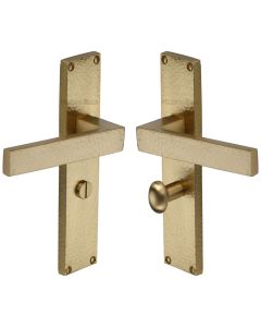 Heritage Brass Satin Brass Delta Hammered Door Handle on Plate - Bathroom Set