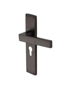 Heritage Brass Matt Bronze Delta Hammered Door Handle on Plate - Euro Profile