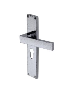 Heritage Brass Polished Chrome Delta Hammered Door Handle on Plate - Euro Profile