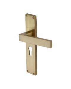 Heritage Brass Satin Brass Delta Hammered Door Handle on Plate - Euro Profile