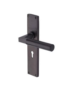 Heritage Brass Matt Bronze Bauhaus Hammered Door Handle on Plate - Lever Lock