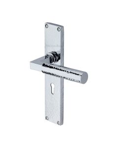 Heritage Brass Polished Chrome Bauhaus Hammered Door Handle on Plate - Lever Lock