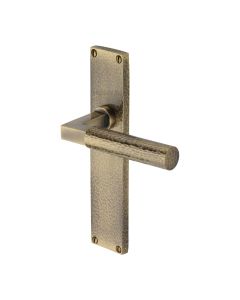 Heritage Brass Antique Brass Bauhaus Hammered Door Handle on Plate - Lever Latch