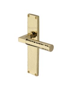 Heritage Brass Polished Brass Bauhaus Hammered Door Handle on Plate - Lever Latch
