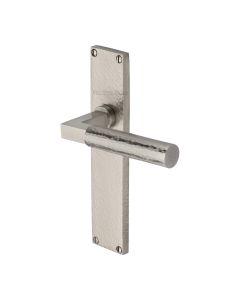 Heritage Brass Satin Nickel Bauhaus Hammered Door Handle on Plate - Lever Latch