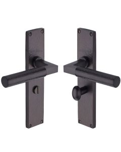 Heritage Brass Matt Bronze Bauhaus Hammered Door Handle on Plate - Bathroom Set