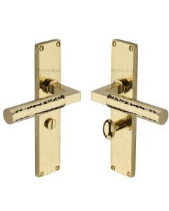 Heritage Brass Polished Brass Bauhaus Hammered Door Handle on Plate - Bathroom Set